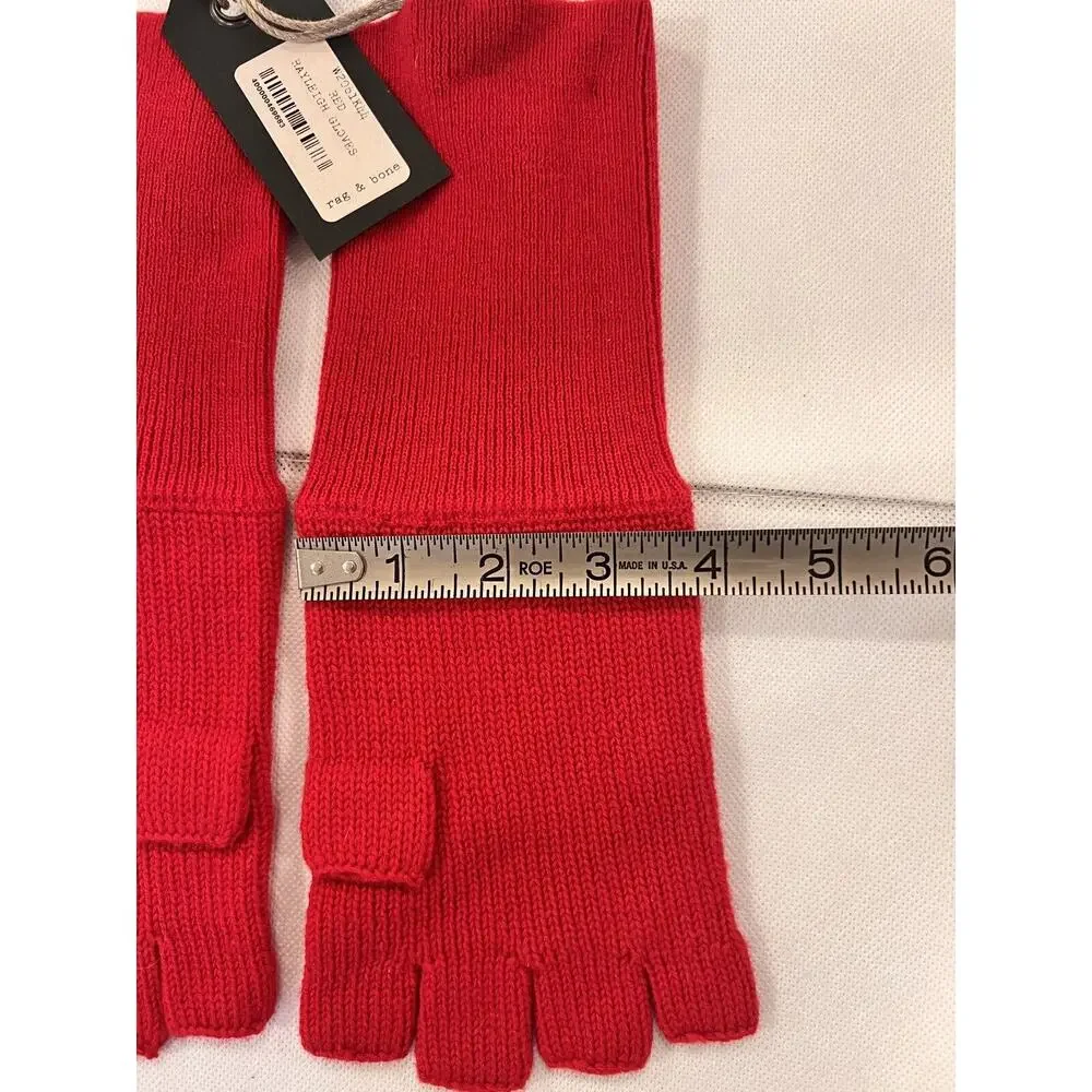 Rag & Bone Fingerless Gloves Red W/ Black Hook & Eye Panel 70% Wool 30% Cashmere